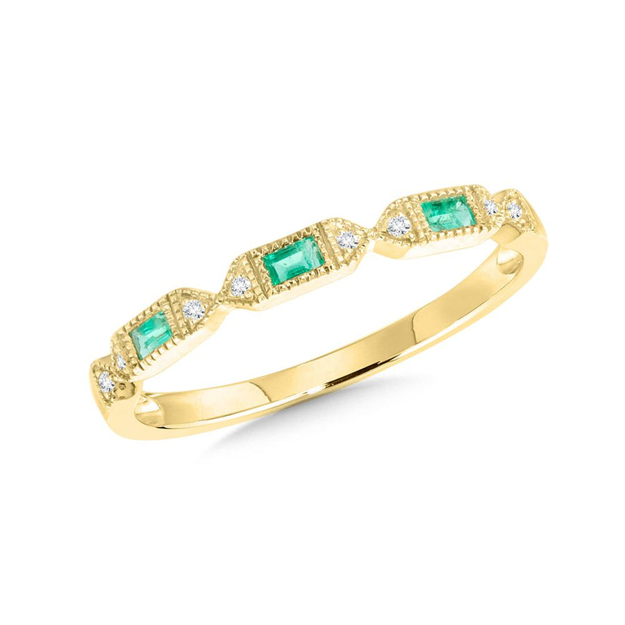 14K Yellow Gold Emerald and 0.03ct. Diamond Ring