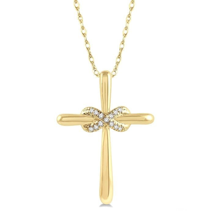 10K Yellow Gold Diamond Cross Necklace