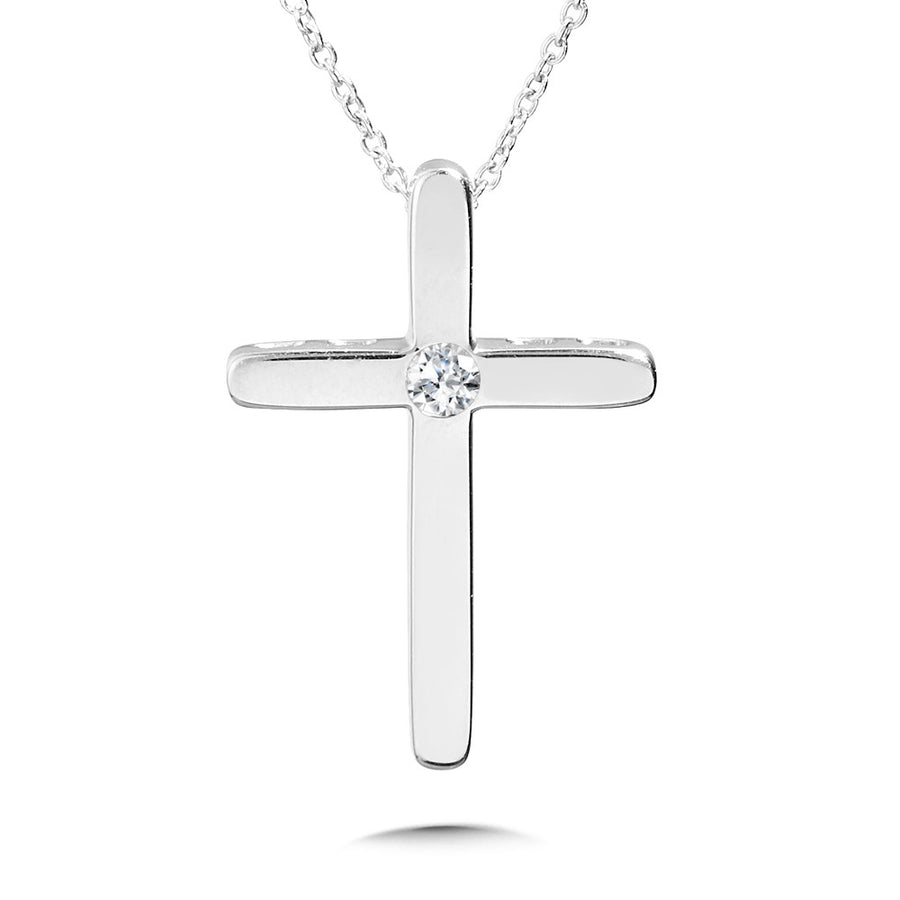 Sterling Silver 0.03ct Diamond Cross Pendant on 18' Chain