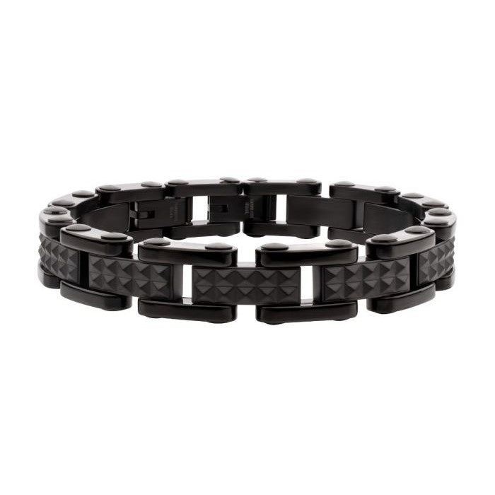 Black IP Steel with Matte Finish Pyramid Stud Pattern & High Polished Finish Link Bracelet