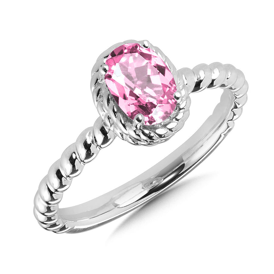 Sterling Silver Created Pink Sapphire Ring