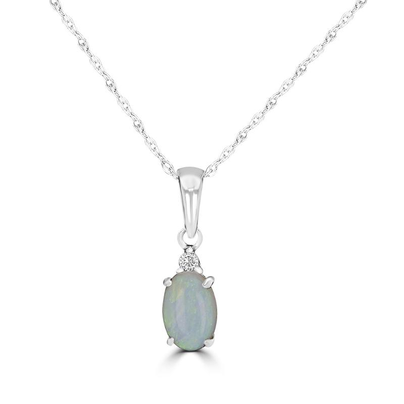 14K White Gold  Opal Diamond Necklace