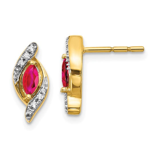 10k yellow gold Ruby and Diamond earrings