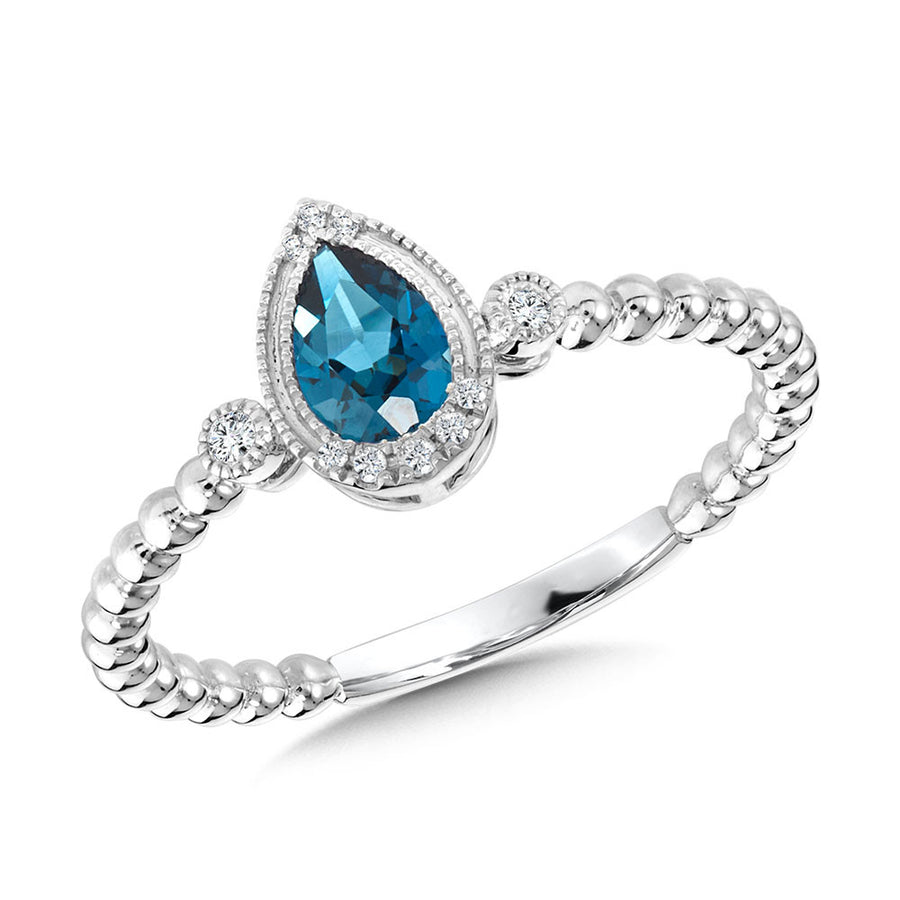 14k White Gold Blue Topaz and Diamond Ring