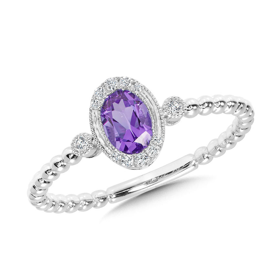 14k White Gold Amethyst and Diamond Ring