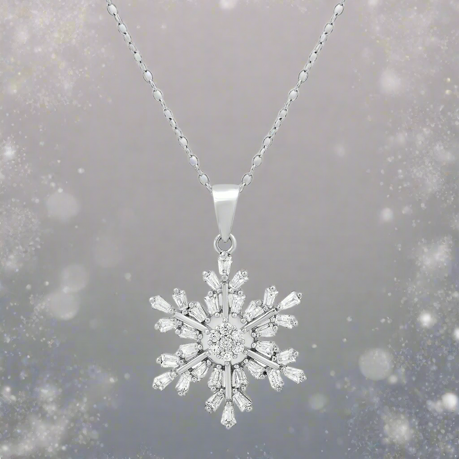 Sterling Silver Snowflake CZ Necklace