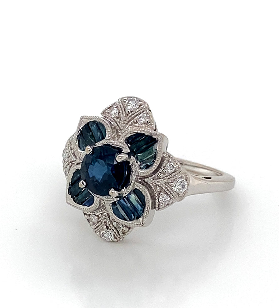 14K White Gold Sapphire and Diamond Ring