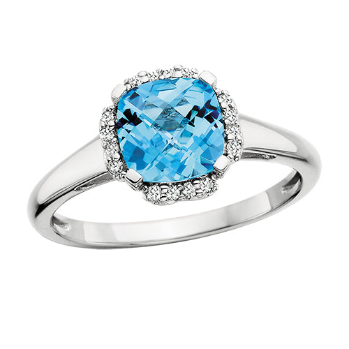 Sterling Silver Blue Topaz and CZ Ring