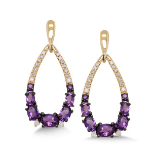 14K Yellow Gold Amethyst and 0.11ctw Diamond Earrings