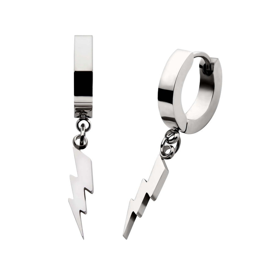 Stainless Steel Huggie Earrings with Lightning Bolt Charm