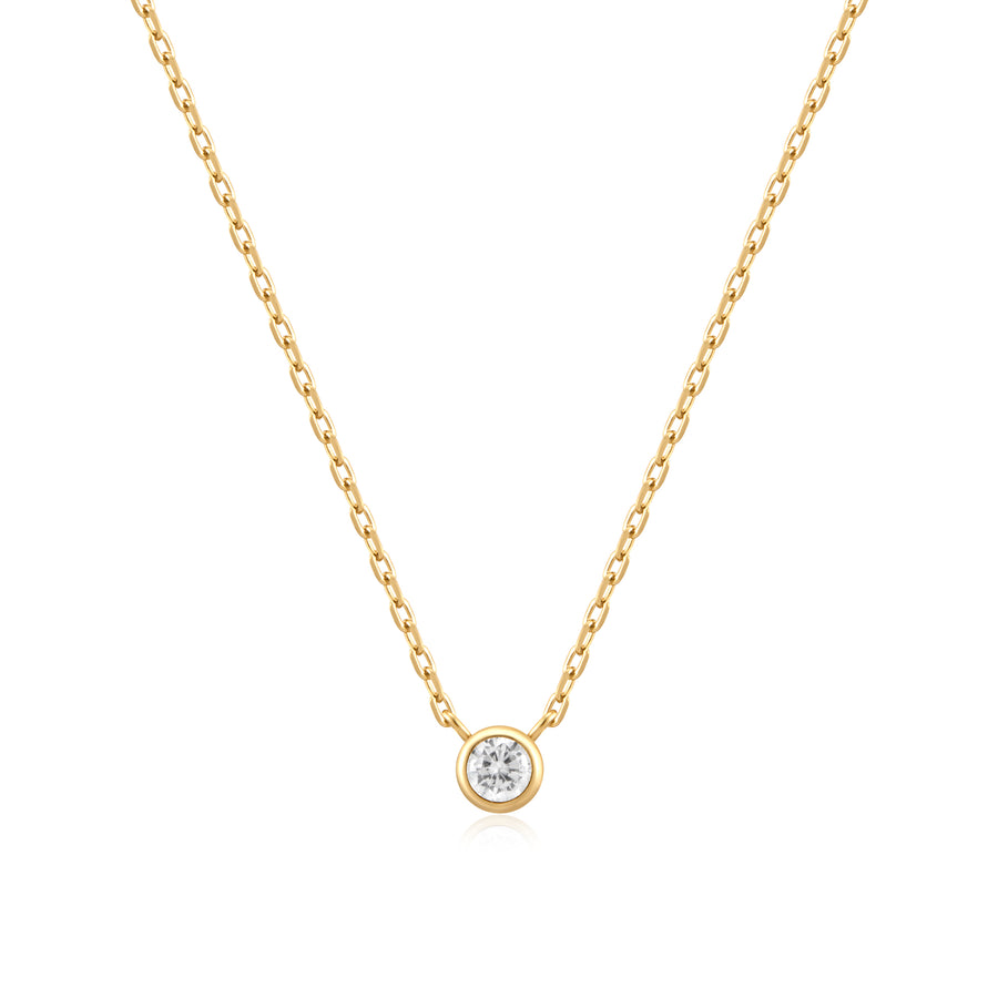 Gold Round Solitaire Cubic Zirconia Necklace