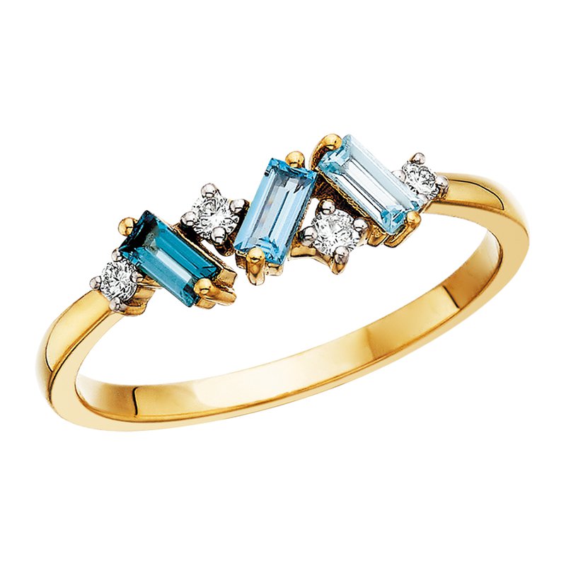 10k Yellow Gold Ombre Blue Topaz and Diamond Ring