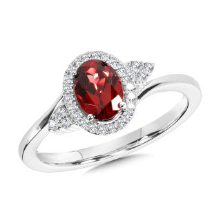 14K White Gold Diamond and Garnet Ring