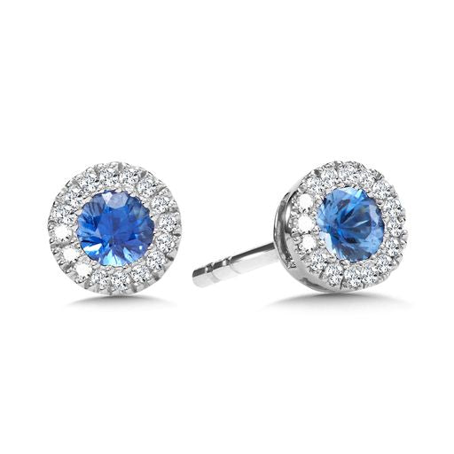 14k White Gold Sapphire Halo and 0.10ctw Diamond Earrings