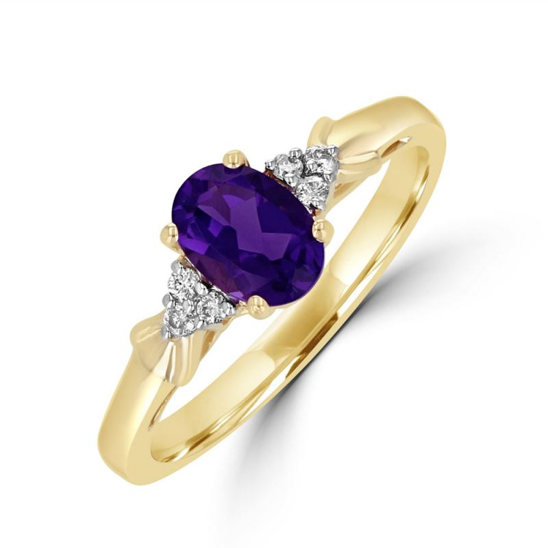 Yellow Gold Amethyst and Diamond Ring