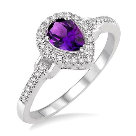 10K White Gold Amethyst and Diamond Ring