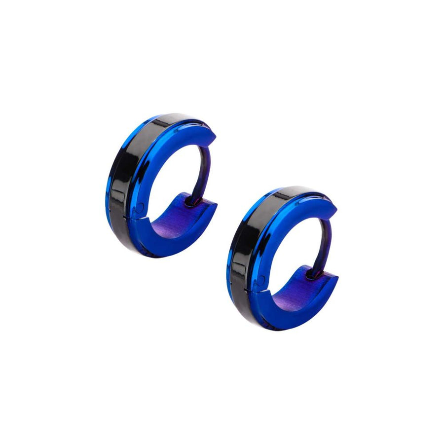 Black & Blue IP Side Lines 4mm Huggie Earrings