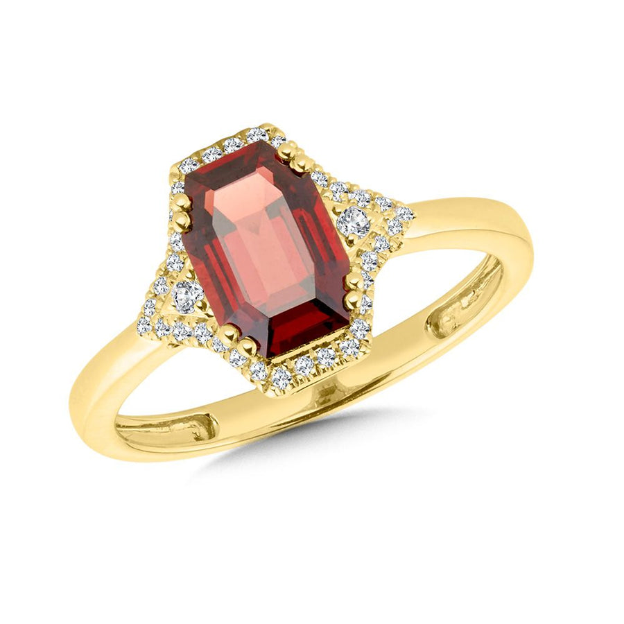 14k Yellow Gold Garnet and Diamond Ring