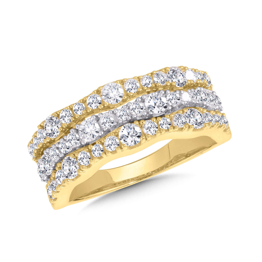 14K Two Tone Gold Three Row 1.00ct Diamond Ring