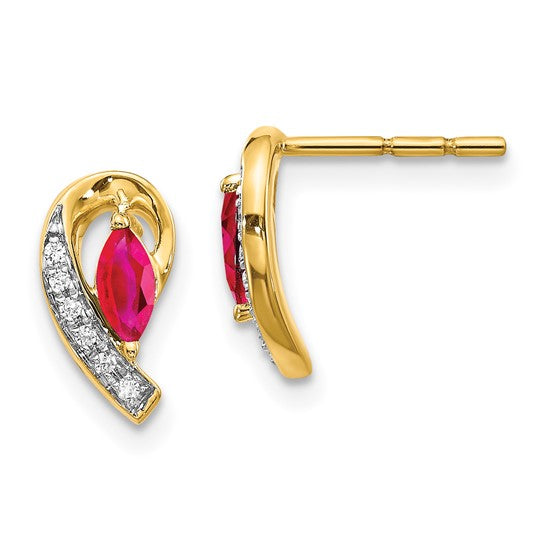 10K Yellow Gold Ruby and Diamond Earings