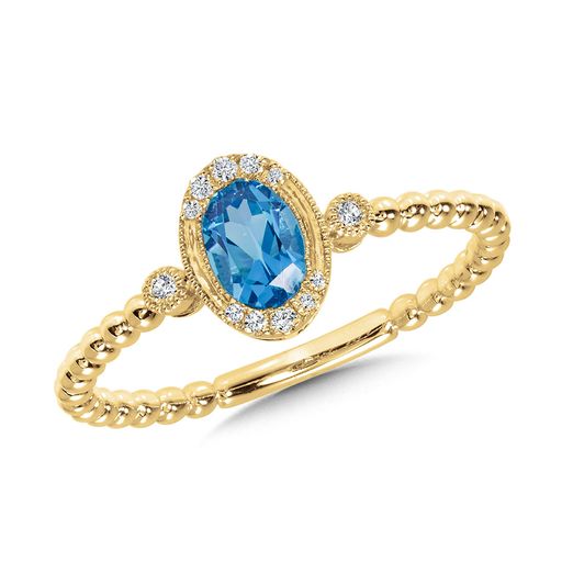 14K Yellow Gold Blue Swiss Topaz and Diamond Ring