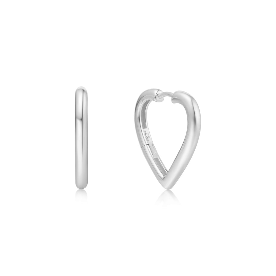 Silver Medium Heart Hoop Earrings