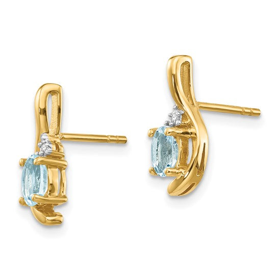 14K Yellow Gold Aquamarine and Diamond Post Earrings