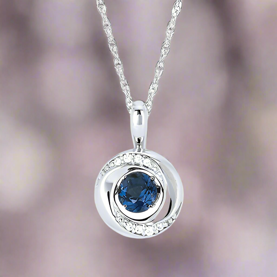 Sterling Silver Shimmering Sapphire Necklace with Diamonds