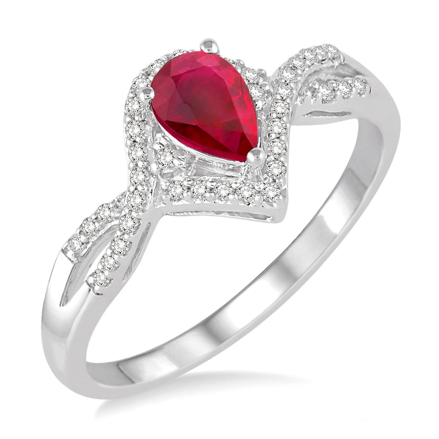 14K White Gold Ruby and Diamond Ring