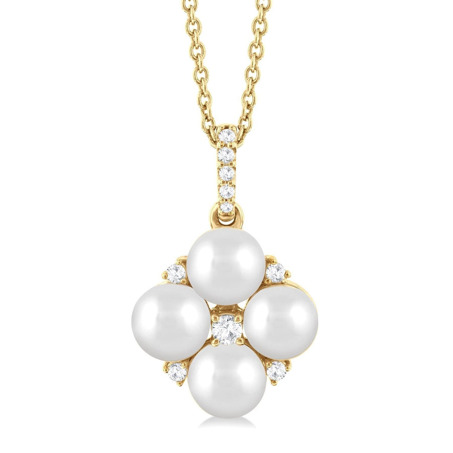 10K Yellow Gold Pearl and Diamond Necklace