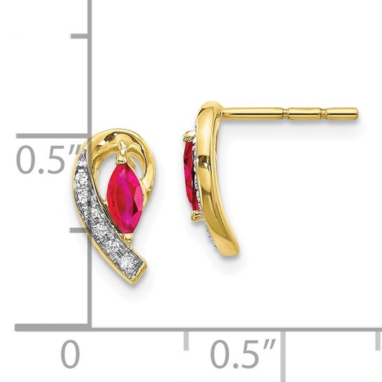 10K Yellow Gold Ruby and Diamond Earings