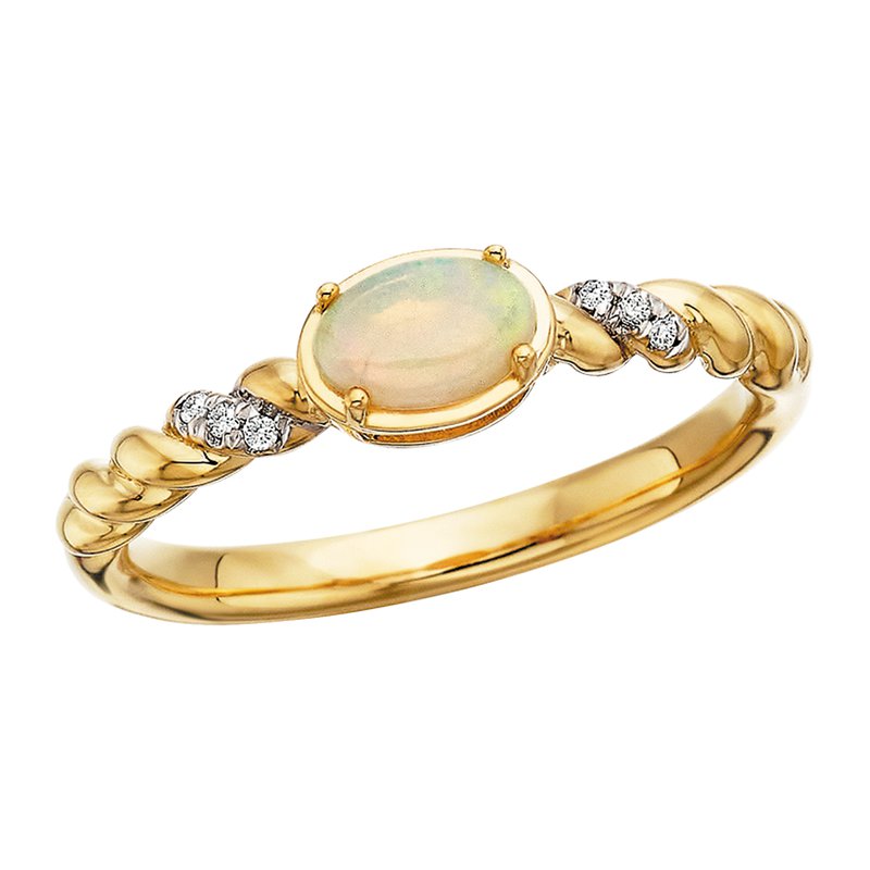 10k Yellow Gold Opal and Diamond Ring