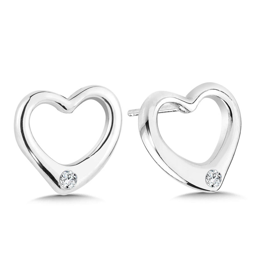 Sterling Silver 0.05ct. Diamond Heart Earrings