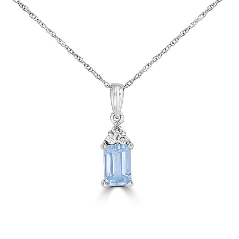 14K White Gold Aquamarine and Diamond Necklace