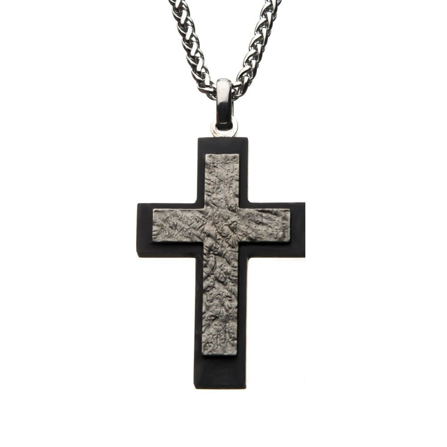 Stainless Steel Carbon Fiber Cross Pendant 24