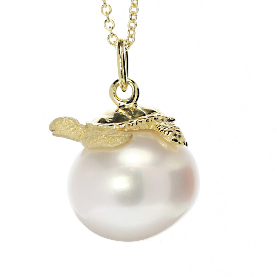 14k Gold Turtle and Pearl Necklace