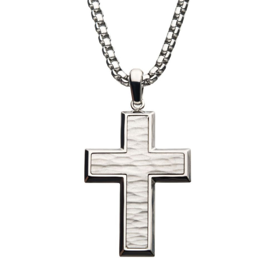 Matte Stainless Steel Short Cross Pendant with Steel Box Chain 24