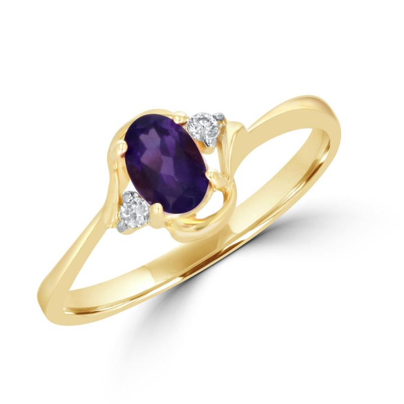 Yellow Gold Amethyst and Diamond Ring