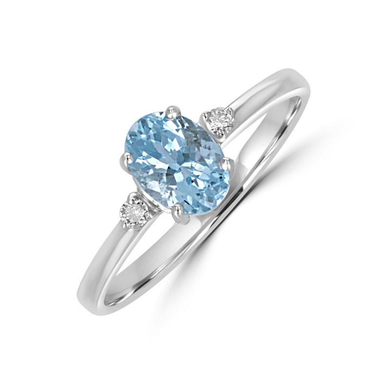 14K White Gold Aquamarine and Diamond Ring