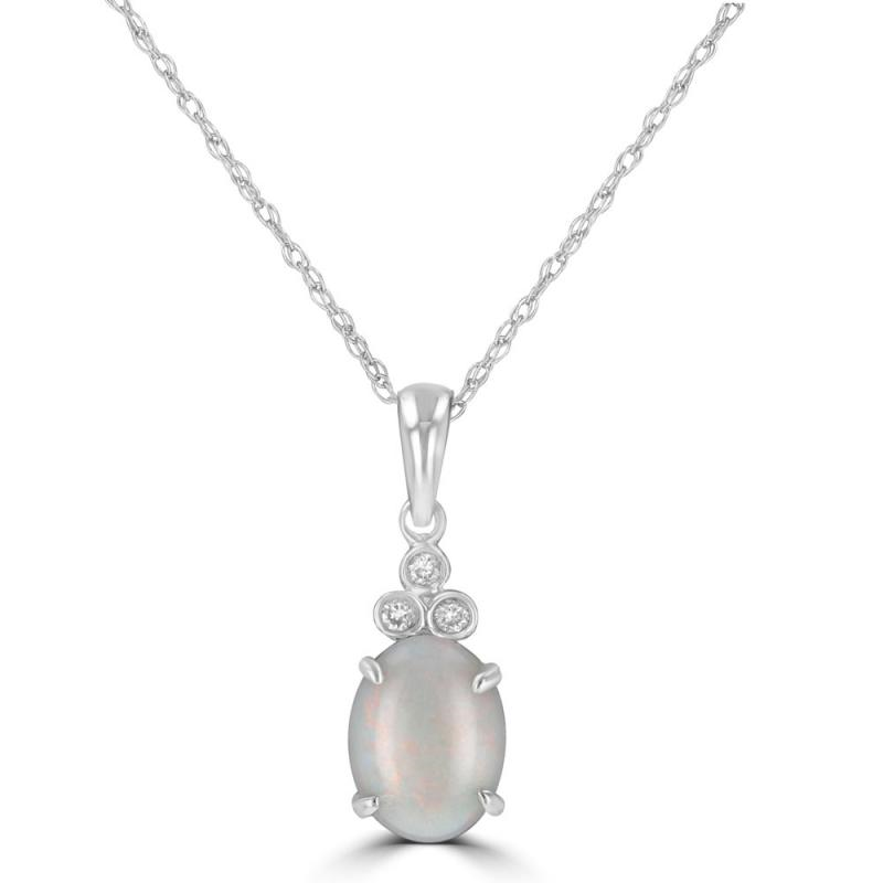 14k White Gold Opal and Diamond Necklace