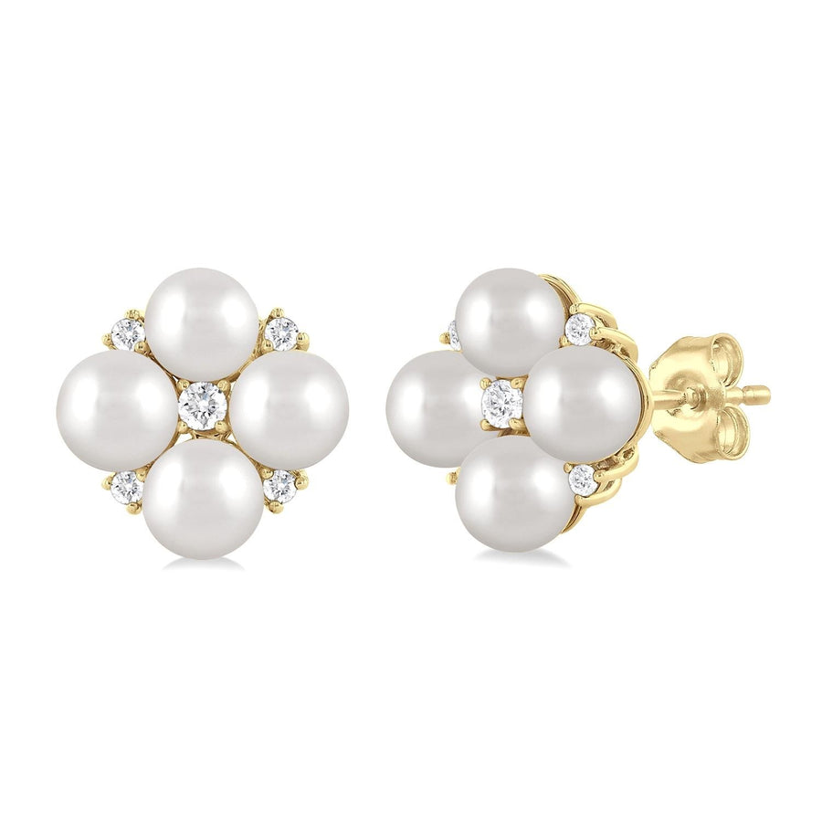 10K Yellow Gold Pearl and Diamond Earrings